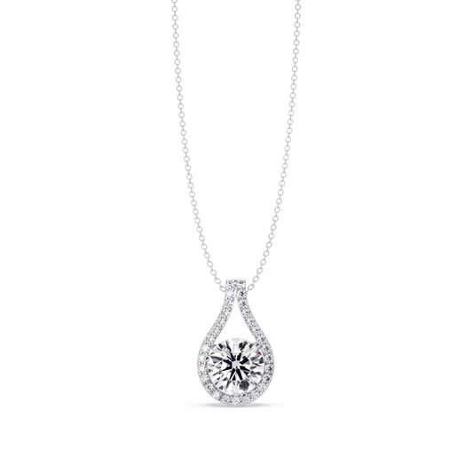 Round Lab Grown Diamond Teardrop Halo Pendant Necklace - HIGHCARAT DIAMONDS