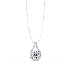 Round Lab Grown Diamond Teardrop Halo Pendant Necklace - HIGHCARAT DIAMONDS