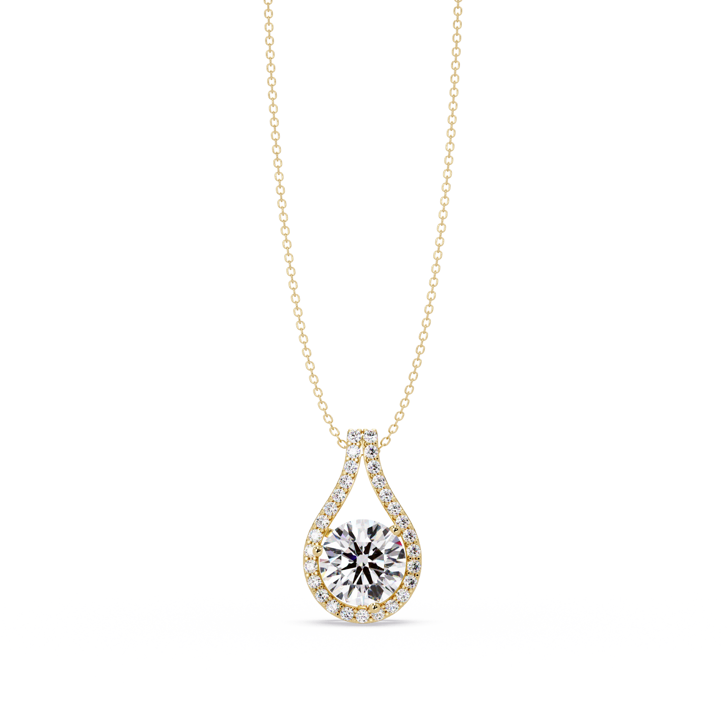 Round Lab Grown Diamond Teardrop Halo Pendant Necklace - HIGHCARAT DIAMONDS