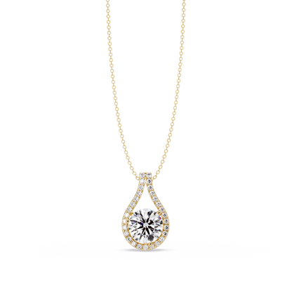 Round Lab Grown Diamond Teardrop Halo Pendant Necklace - HIGHCARAT DIAMONDS