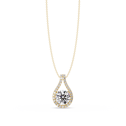 Round Lab Grown Diamond Teardrop Halo Pendant Necklace - HIGHCARAT DIAMONDS