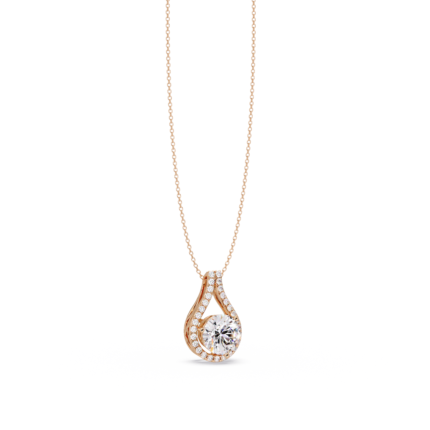 Round Lab Grown Diamond Teardrop Halo Pendant Necklace - HIGHCARAT DIAMONDS