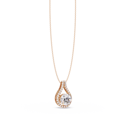 Round Lab Grown Diamond Teardrop Halo Pendant Necklace - HIGHCARAT DIAMONDS