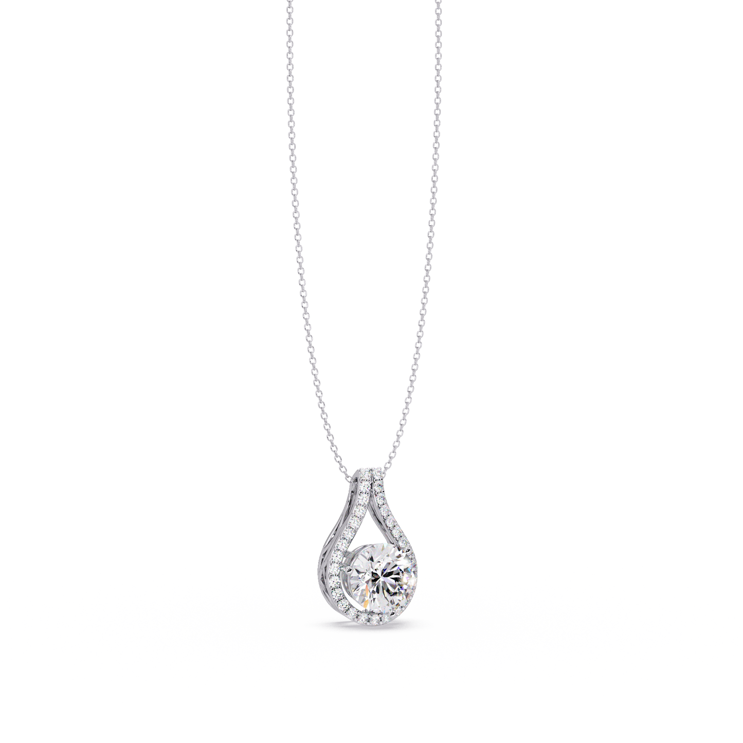 Round Lab Grown Diamond Teardrop Halo Pendant Necklace - HIGHCARAT DIAMONDS