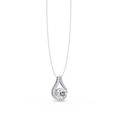 Round Lab Grown Diamond Teardrop Halo Pendant Necklace - HIGHCARAT DIAMONDS