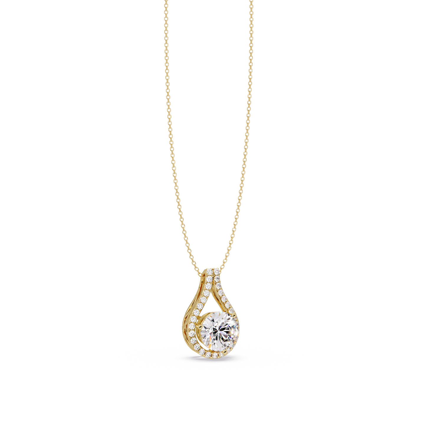 Round Lab Grown Diamond Teardrop Halo Pendant Necklace - HIGHCARAT DIAMONDS