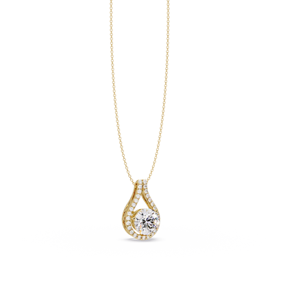 Round Lab Grown Diamond Teardrop Halo Pendant Necklace - HIGHCARAT DIAMONDS