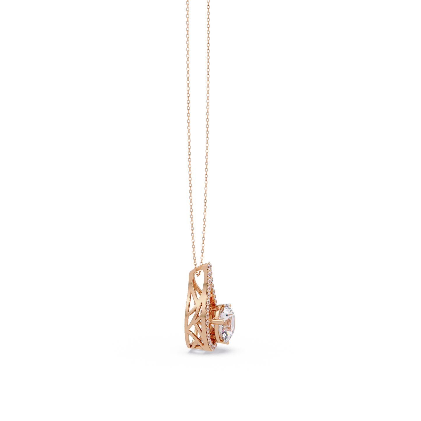 Round Lab Grown Diamond Teardrop Halo Pendant Necklace - HIGHCARAT DIAMONDS