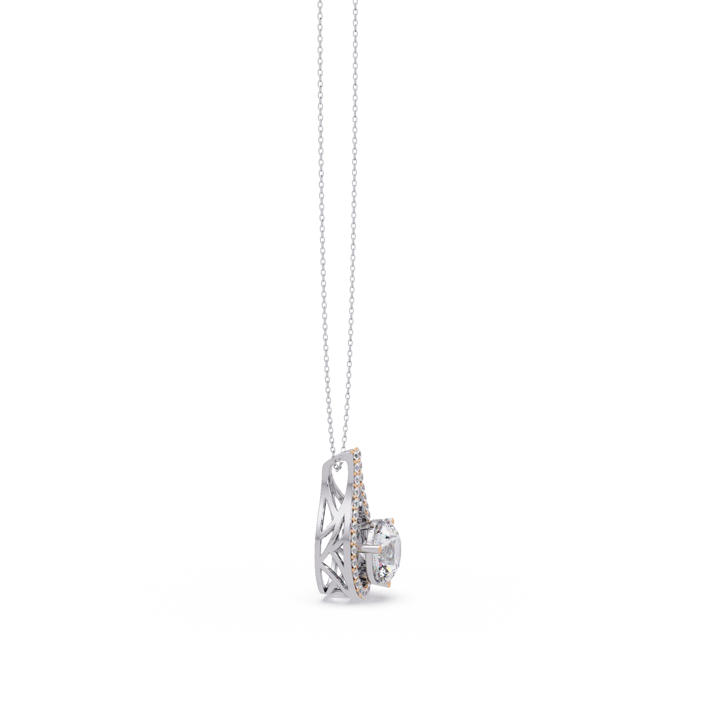 Round Lab Grown Diamond Teardrop Halo Pendant Necklace - HIGHCARAT DIAMONDS