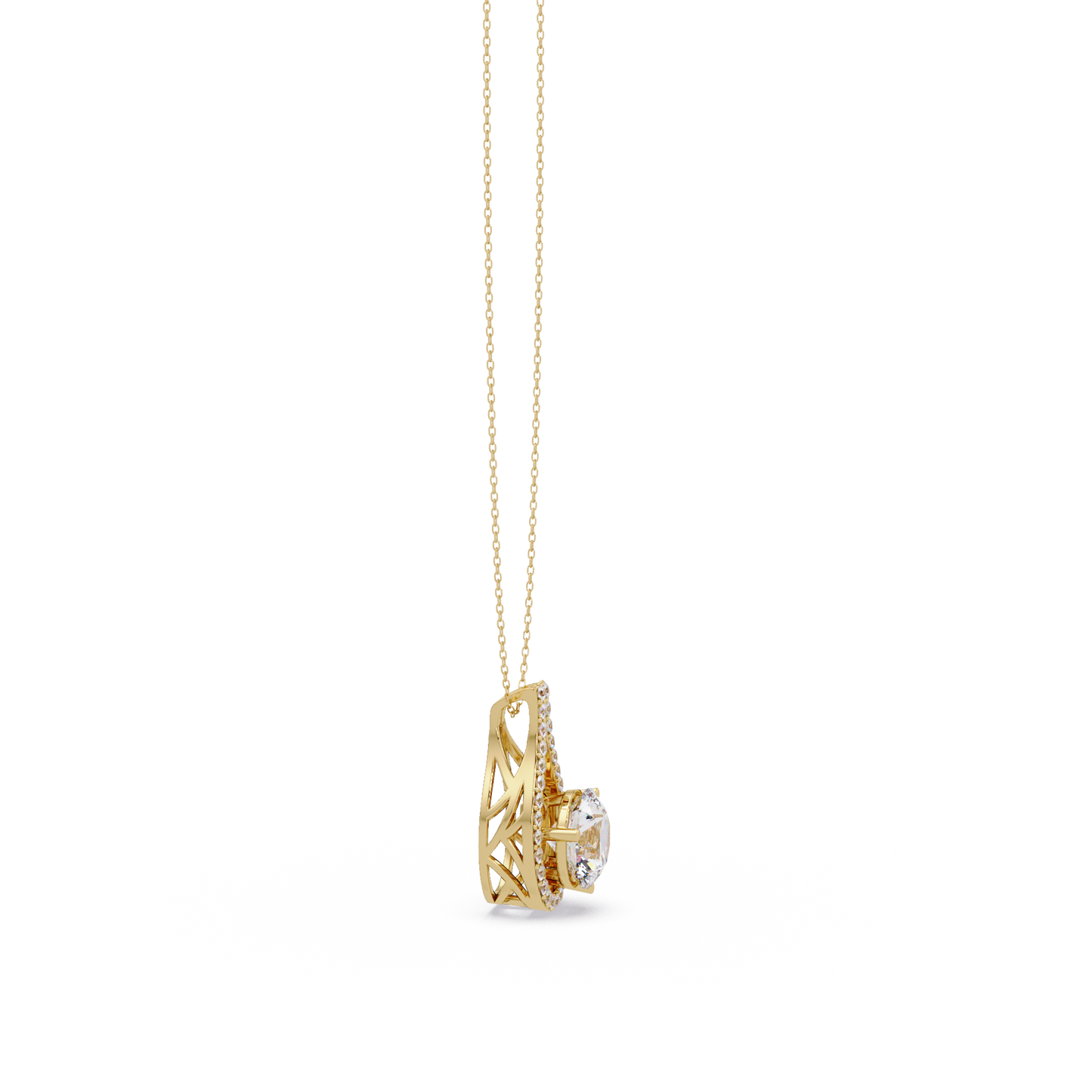 Round Lab Grown Diamond Teardrop Halo Pendant Necklace - HIGHCARAT DIAMONDS