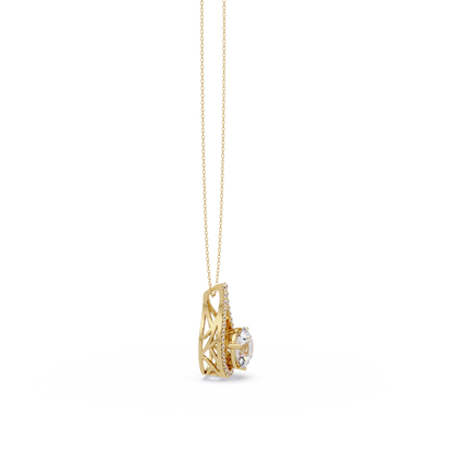 Round Lab Grown Diamond Teardrop Halo Pendant Necklace - HIGHCARAT DIAMONDS