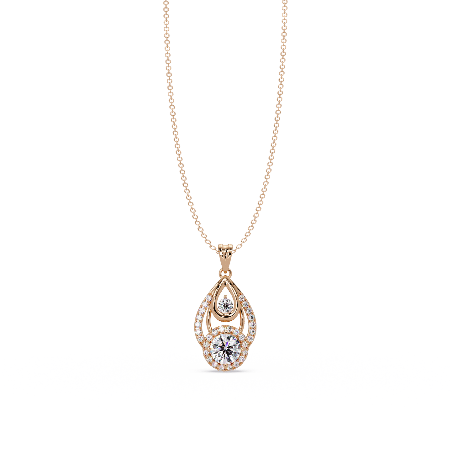 Round Lab Grown Diamond Teardrop Layered Pendant - HIGHCARAT DIAMONDS