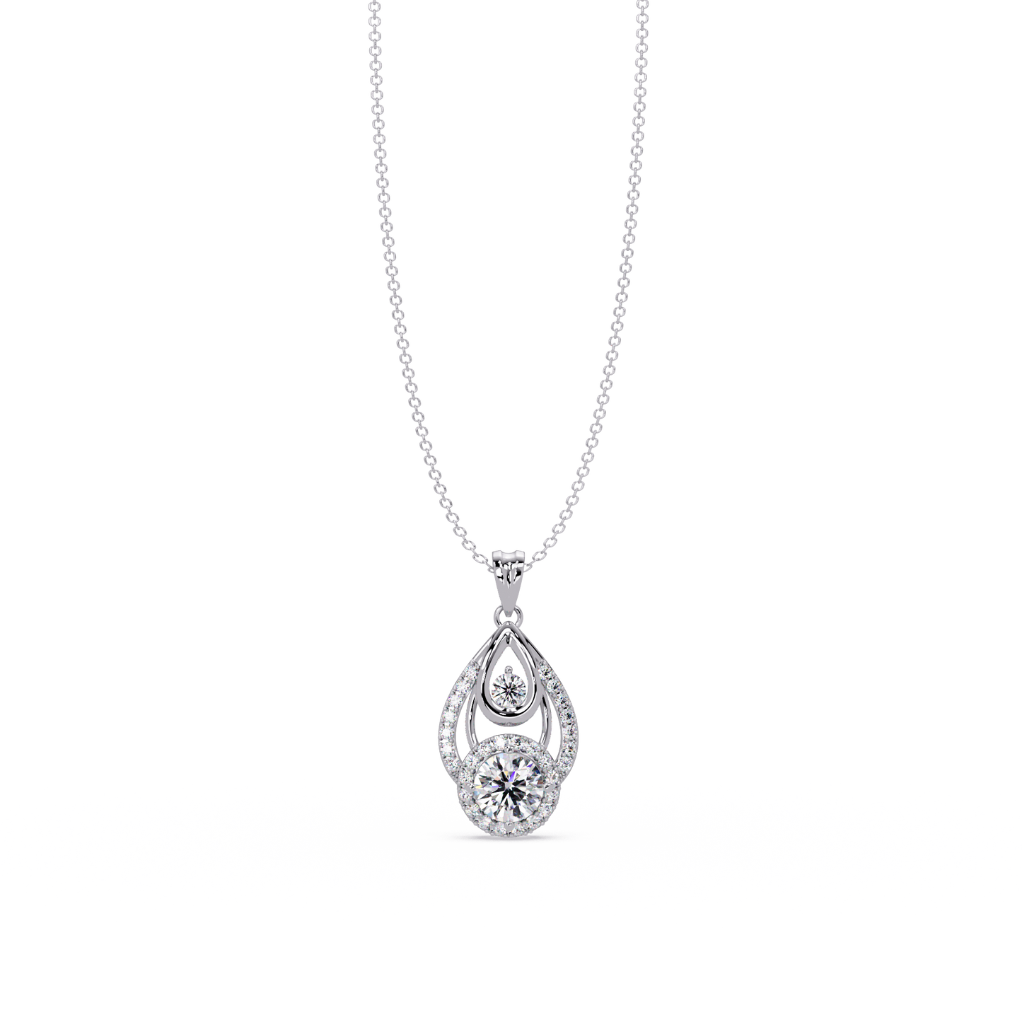 Round Lab Grown Diamond Teardrop Layered Pendant - HIGHCARAT DIAMONDS