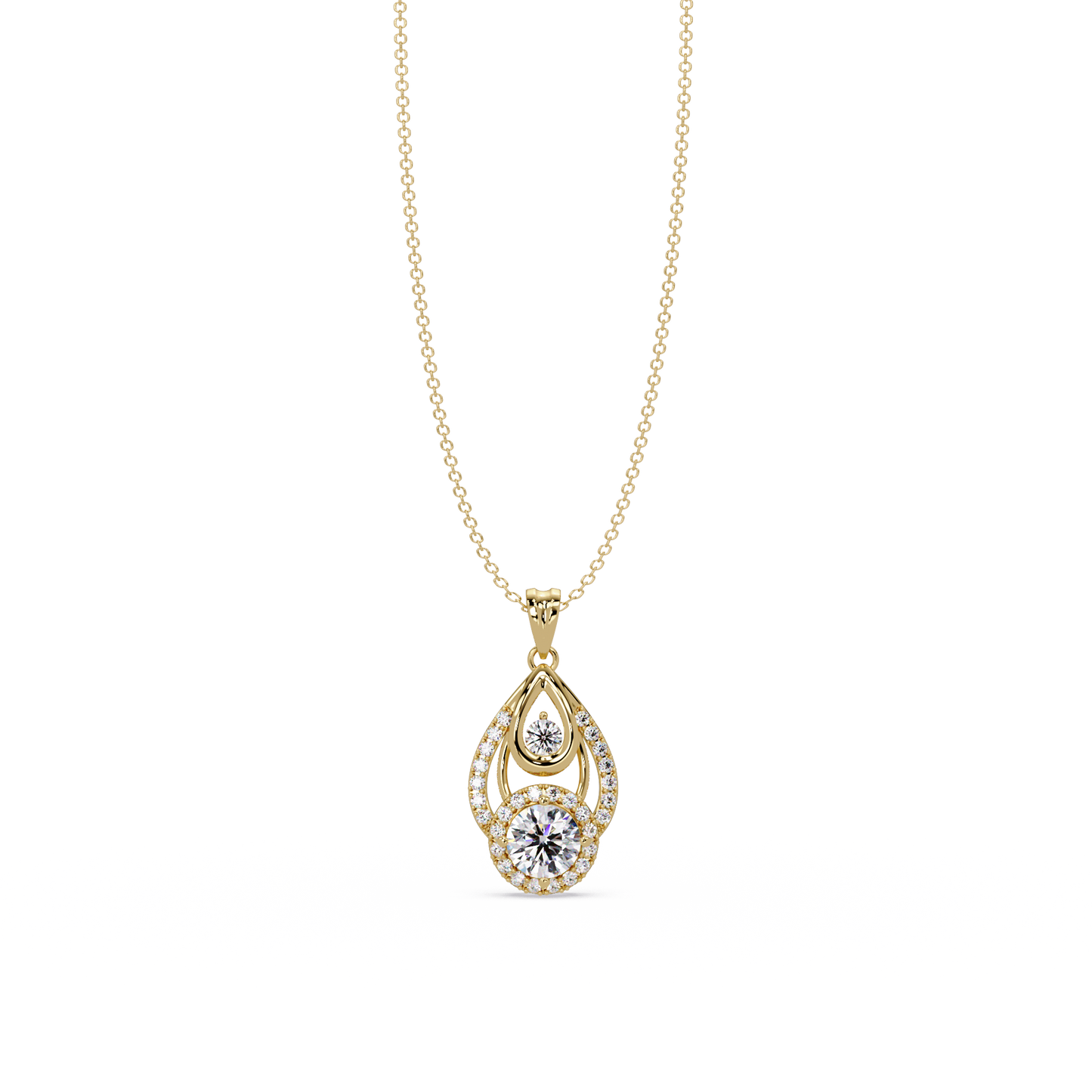 Round Lab Grown Diamond Teardrop Layered Pendant - HIGHCARAT DIAMONDS