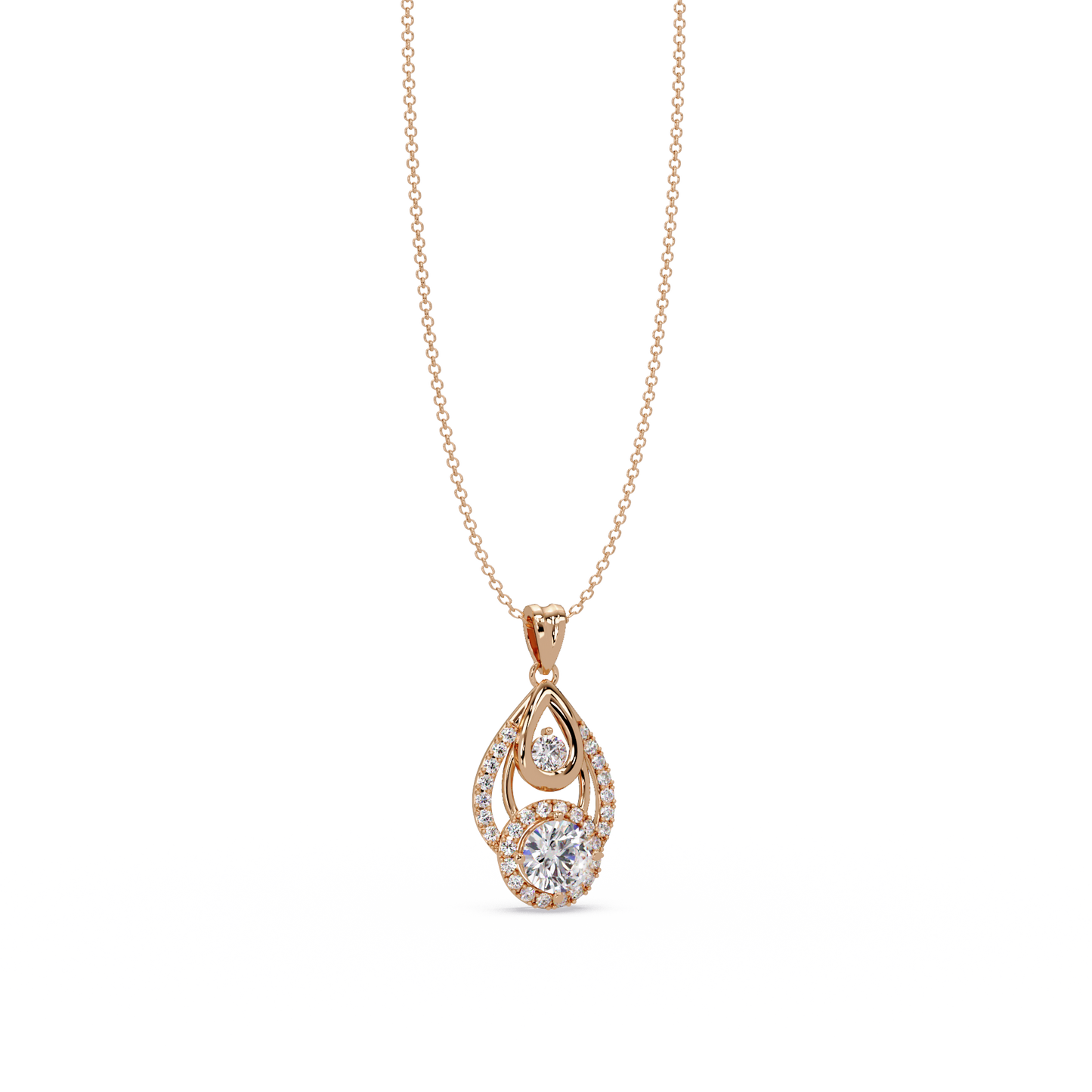 Round Lab Grown Diamond Teardrop Layered Pendant - HIGHCARAT DIAMONDS