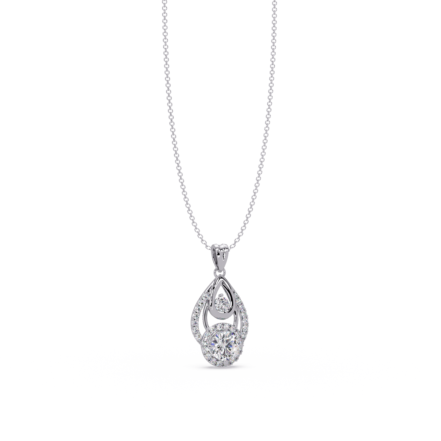 Round Lab Grown Diamond Teardrop Layered Pendant - HIGHCARAT DIAMONDS