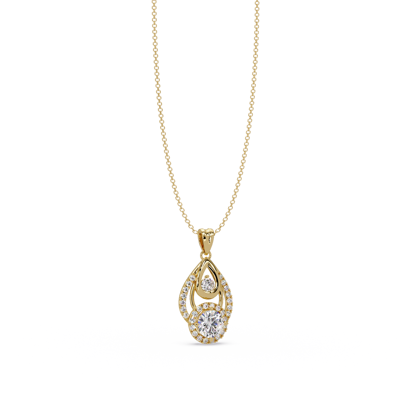 Round Lab Grown Diamond Teardrop Layered Pendant - HIGHCARAT DIAMONDS