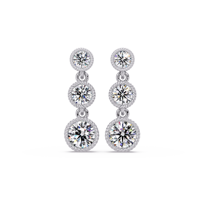 Round Lab Grown Diamond Three Stone Drop Earrings - HIGHCARAT DIAMONDS