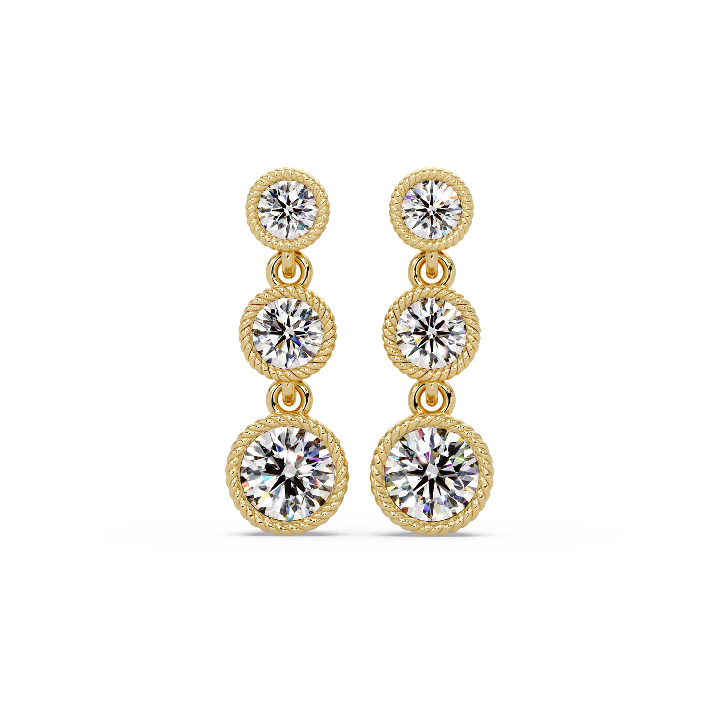 Round Lab Grown Diamond Three Stone Drop Earrings - HIGHCARAT DIAMONDS