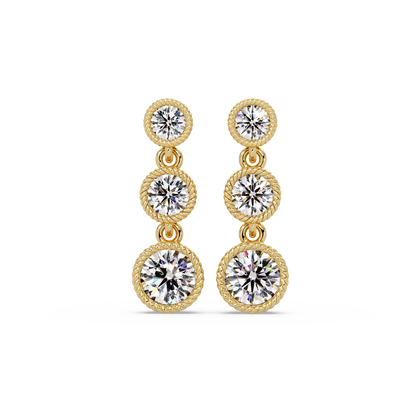 Round Lab Grown Diamond Three Stone Drop Earrings - HIGHCARAT DIAMONDS