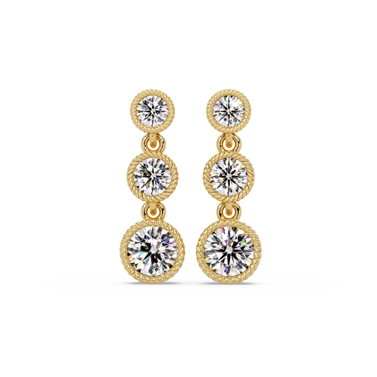 Round Lab Grown Diamond Three Stone Drop Earrings - HIGHCARAT DIAMONDS