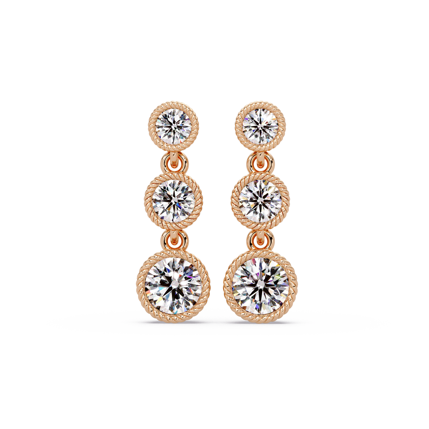 Round Lab Grown Diamond Three Stone Drop Earrings - HIGHCARAT DIAMONDS