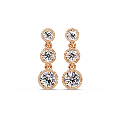 Round Lab Grown Diamond Three Stone Drop Earrings - HIGHCARAT DIAMONDS