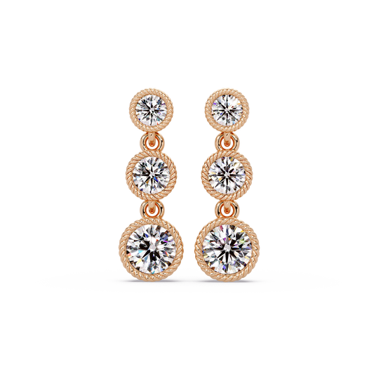 Round Lab Grown Diamond Three Stone Drop Earrings - HIGHCARAT DIAMONDS