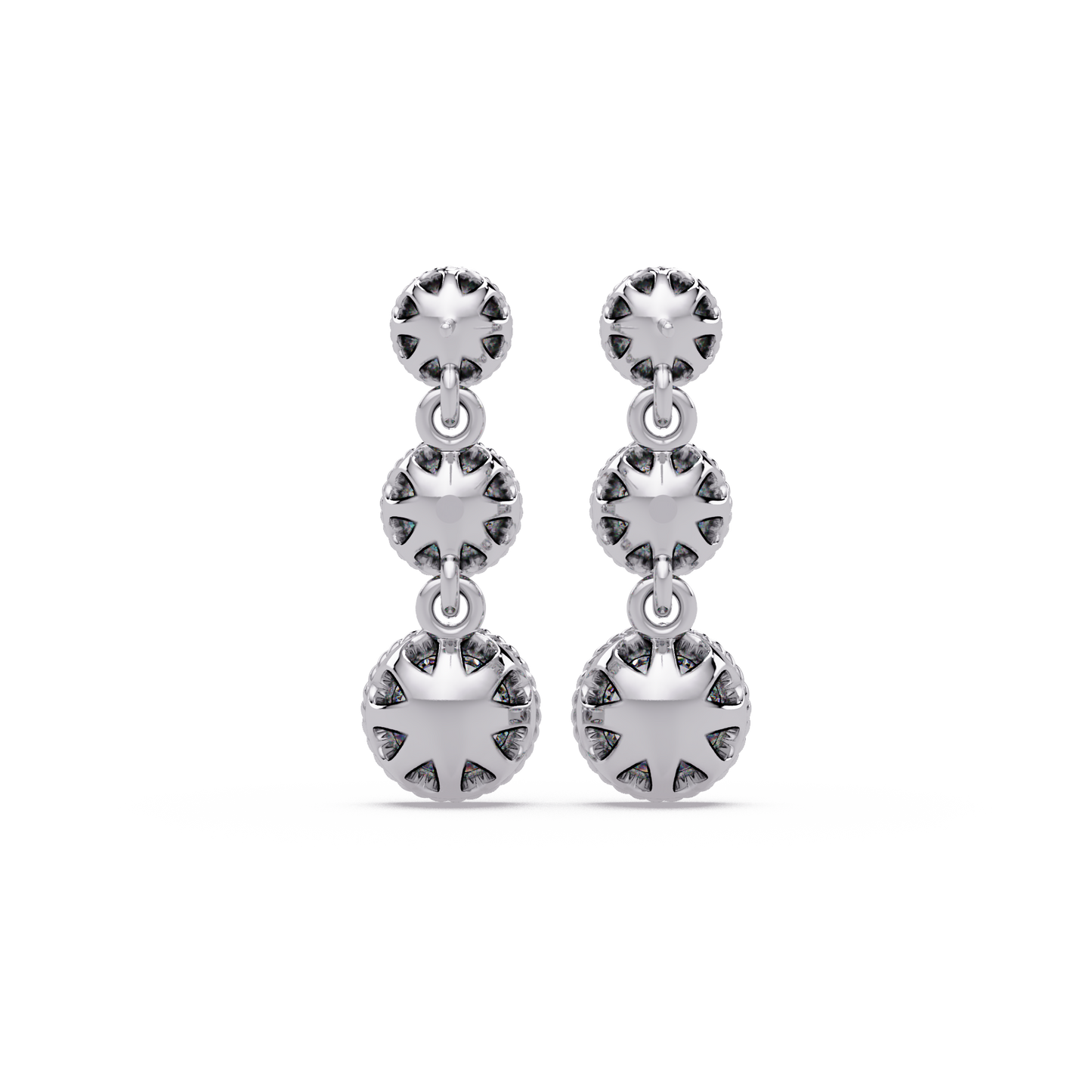 Round Lab Grown Diamond Three Stone Drop Earrings - HIGHCARAT DIAMONDS