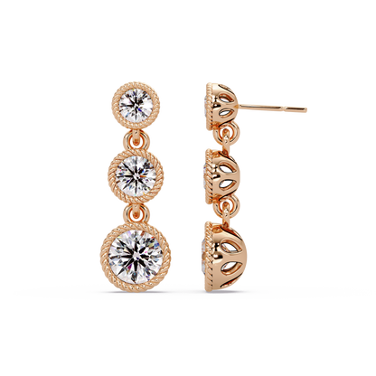 Round Lab Grown Diamond Three Stone Drop Earrings - HIGHCARAT DIAMONDS