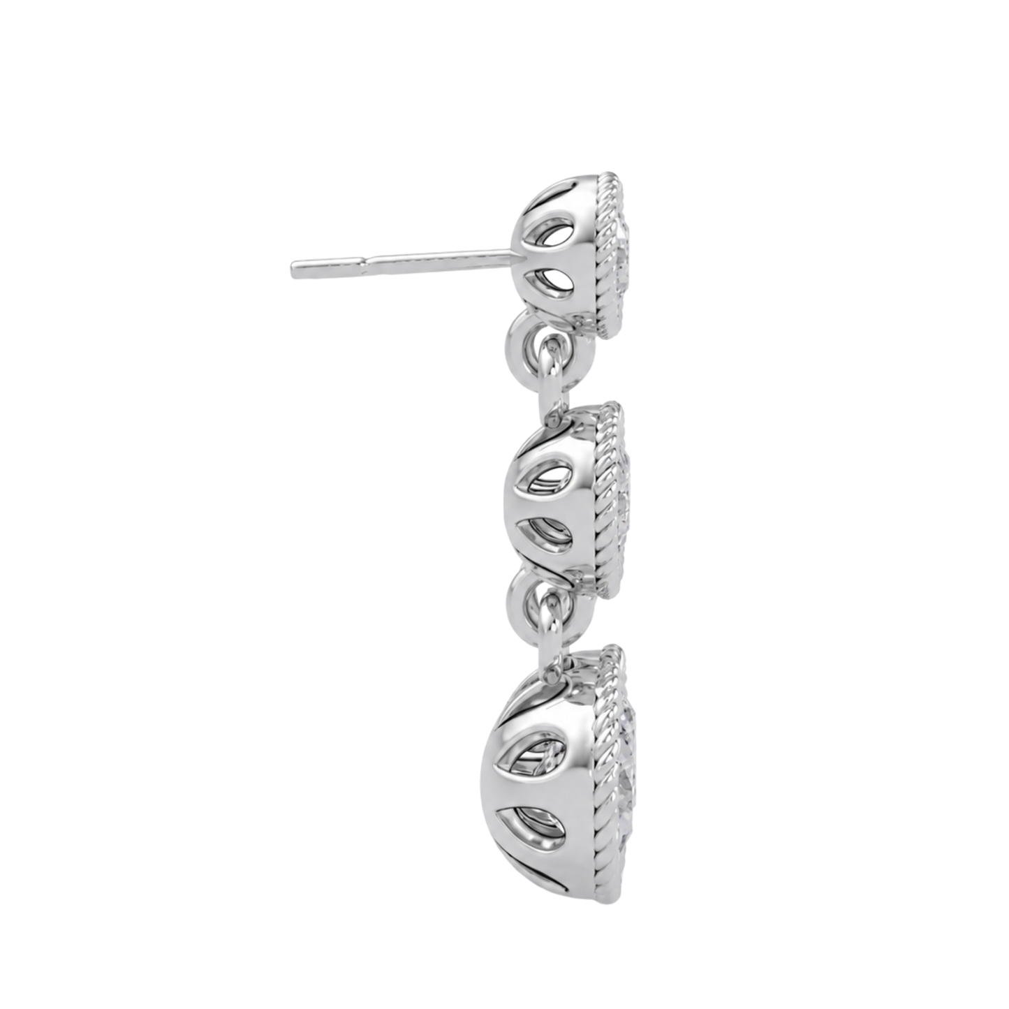 Round Lab Grown Diamond Three Stone Drop Earrings - HIGHCARAT DIAMONDS