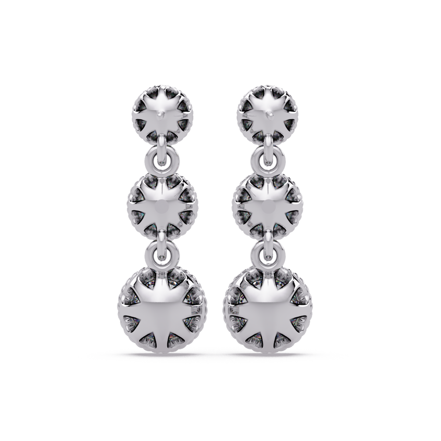 Round Lab Grown Diamond Three Stone Drop Earrings - HIGHCARAT DIAMONDS