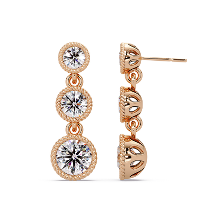 Round Lab Grown Diamond Three Stone Drop Earrings - HIGHCARAT DIAMONDS