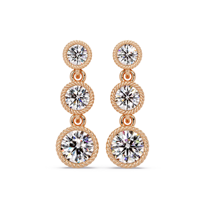 Round Lab Grown Diamond Three Stone Drop Earrings - HIGHCARAT DIAMONDS
