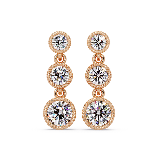 Round Lab Grown Diamond Three Stone Drop Earrings - HIGHCARAT DIAMONDS