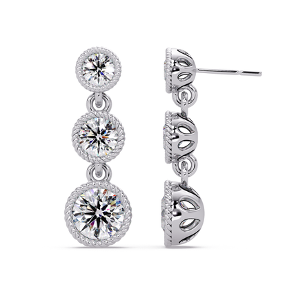 Round Lab Grown Diamond Three Stone Drop Earrings - HIGHCARAT DIAMONDS