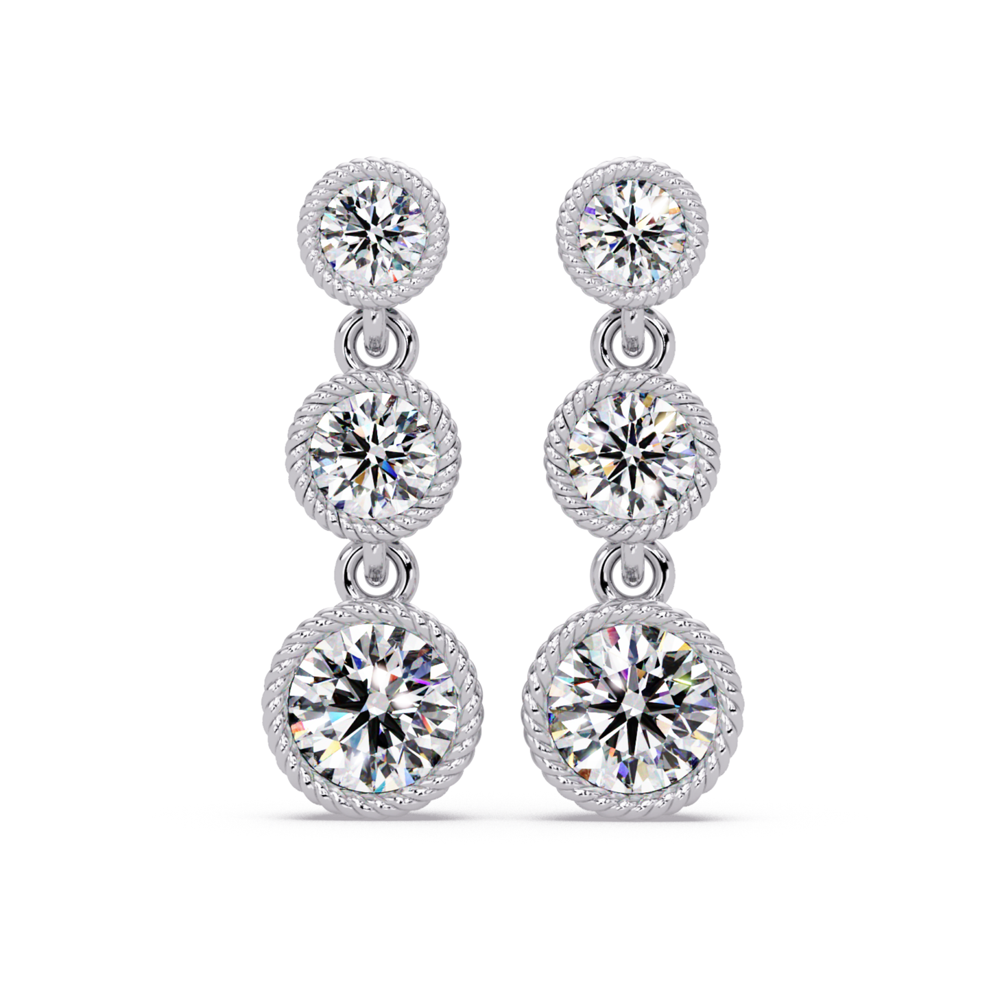 Round Lab Grown Diamond Three Stone Drop Earrings - HIGHCARAT DIAMONDS