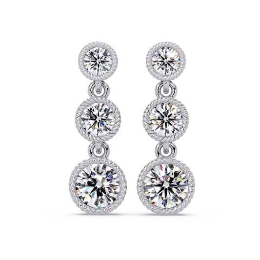 Round Lab Grown Diamond Three Stone Drop Earrings - HIGHCARAT DIAMONDS