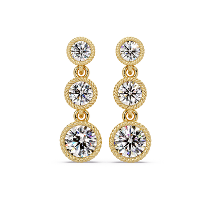 Round Lab Grown Diamond Three Stone Drop Earrings - HIGHCARAT DIAMONDS