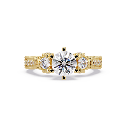 Round Lab Grown Diamond Three Stone Milgrain Band Ring - HIGHCARAT DIAMONDS