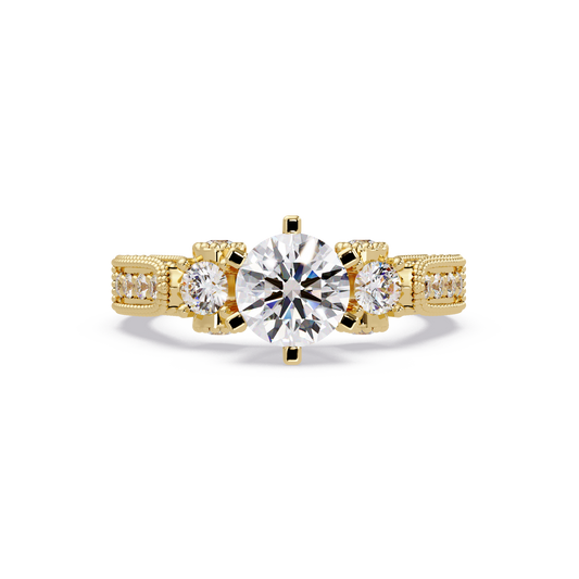 Round Lab Grown Diamond Three Stone Milgrain Band Ring - HIGHCARAT DIAMONDS