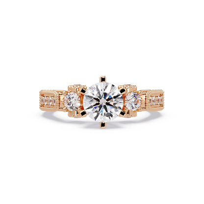 Round Lab Grown Diamond Three Stone Milgrain Band Ring - HIGHCARAT DIAMONDS