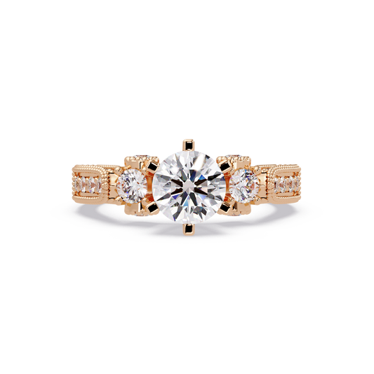Round Lab Grown Diamond Three Stone Milgrain Band Ring - HIGHCARAT DIAMONDS