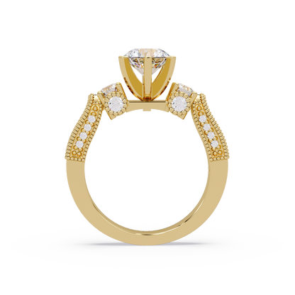 Round Lab Grown Diamond Three Stone Milgrain Band Ring - HIGHCARAT DIAMONDS