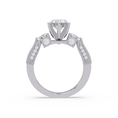 Round Lab Grown Diamond Three Stone Milgrain Band Ring - HIGHCARAT DIAMONDS