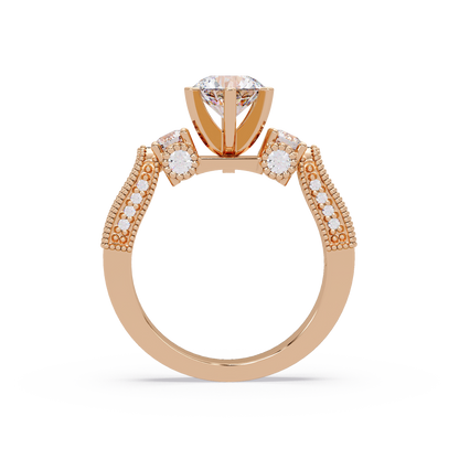 Round Lab Grown Diamond Three Stone Milgrain Band Ring - HIGHCARAT DIAMONDS