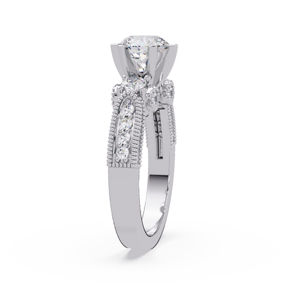 Round Lab Grown Diamond Three Stone Milgrain Band Ring - HIGHCARAT DIAMONDS