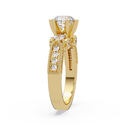 Round Lab Grown Diamond Three Stone Milgrain Band Ring - HIGHCARAT DIAMONDS