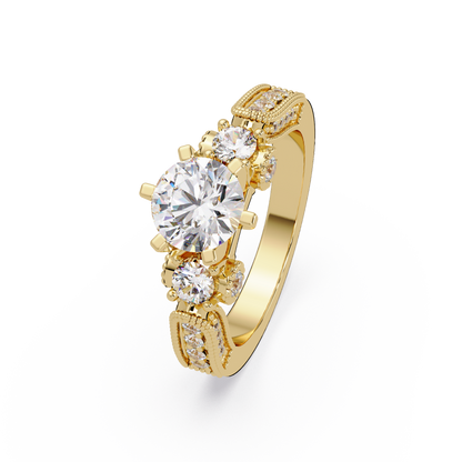 Round Lab Grown Diamond Three Stone Milgrain Band Ring - HIGHCARAT DIAMONDS