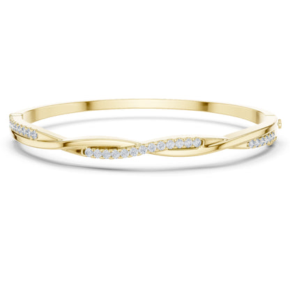 Round Cut Diamond Vintage Elegant Delicate Twisted Stunning 10k Solid Yellow Gold Daily Wear Bangle Bracelet For Women's - HIGHCARAT DIAMONDS